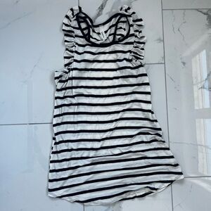 Twenty ten Black and White Striped ruffle racer back tank Top